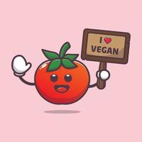 tomate fofo com placa de saudação vegetal de amor