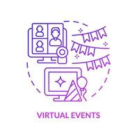 ícone de conceito gradiente roxo eventos virtuais. anúncio on-line. campanha na internet. ilustração de linha fina de idéia abstrata de tendência de marketing. desenho de contorno isolado. miríade de fontes pró-negrito usadas vetor