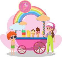 conceito de carrinho de comida de rua com carrinho de sorvete vetor