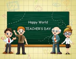 feliz dia mundial do professor com professores em sala de aula vetor