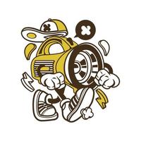 design de desenho animado vetorial legal de um robô de lanterna na cor amarela e usando um chapéu e vetor