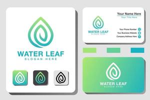 logotipo gradiente de arte de linha de folha de água moderna com design de cartão de visita vetor