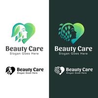 logotipo de cuidados de beleza da natureza, cosméticos, spa, cuidados com a pele, design de logotipo de negócios de salão duas versões vetor