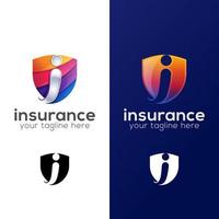 logotipo de segurança do seguro. letra i com escudo gradiente logotipo dois versão vetor