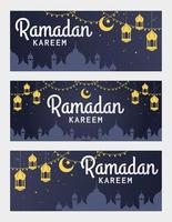 conjunto de vetores banner horizontal ramadan kareem com lanterna e mesquita