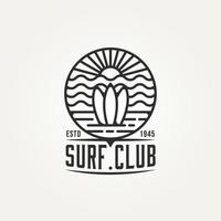 design de ícone de logotipo de arte de linha minimalista de surf vetor