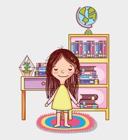 Menina, com, livros, desenhos animados vetor