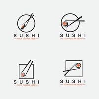 definir modelo de logotipo de sushi barra de ilustração de estilo de ícone vetorial ou loja, sushi, rolo de salmão, sushi e rolos com bar de pauzinhos ou modelo de logotipo de vetor de restaurante