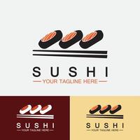 modelo de logotipo de sushi barra de ilustração de estilo de ícone vetorial ou loja, sushi, rolo de salmão, sushi e rolos com bar de pauzinhos ou modelo de logotipo de vetor de restaurante