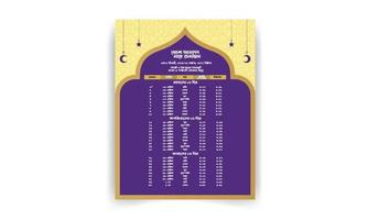 modelo de design de calendário de tempo do ramadã iftar. calendário islâmico e programação de tempo sehri ifter. calendário islâmico hijri 2022 calendário do ramadã, horários do ramadã em bangla vetor