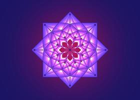 mandala de flor de lótus roxo, semente da geometria sagrada do símbolo da vida. mandala mística geométrica do ícone do logotipo da flor esotérica da alquimia. amuleto meditativo divino estilo neon luz vetorial isolado em azul vetor