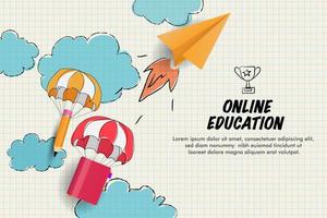 educação on-line com ilustração de lápis e livro em design vetorial. banner de fundo ou educação promocional. vetor