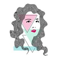 arte de rosto feminino com ilustração vetorial de cabelos longos ondulados vetor