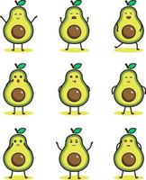 emoticons fofos de abacate usando chapéus vetor