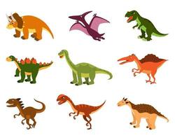 um conjunto de dinossauros bonitos dos desenhos animados vetor