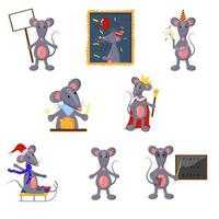 conjunto de ratos fofos de desenho animado vetor