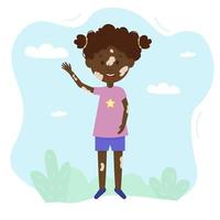 ilustração em vetor dos desenhos animados de menina feliz com síndrome de vitiligo. corpo positivo