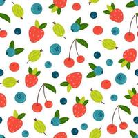 padrão de verão bonito com morango, cereja, groselha e mirtilo vetor