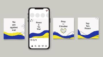 ilustração vetorial de um telefone com mensagens ou banners somos contra a guerra, vamos orar pela ucrânia, diga sim ao mundo. pode ser usado em cartazes, panfletos, sinalização, banners da web, etc. vetor