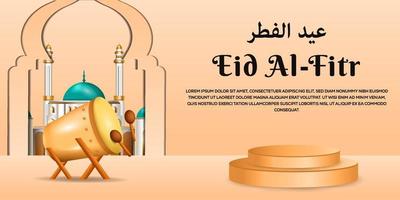 fundo de ilustração realista eid al fitr mubarak com pódio vetor