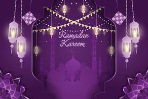 fundo islâmico ramadan kareem roxo e dourado com elemento de linha vetor