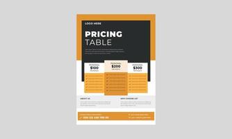 folheto de folha de preços, tabela de preços de vetor para sites e modelos de folheto de aplicativos, folheto de conceito de tabela de preços, pôster, vetor.