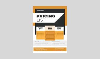 folheto de folha de preços, tabela de preços de vetor para sites e modelos de folheto de aplicativos, folheto de conceito de tabela de preços, pôster, vetor.