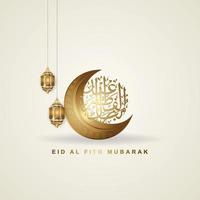 modelo de design de saudação luxuoso eid al fitr mubarak com caligrafia árabe, lua crescente e lanterna futurista. ilustração vetorial vetor