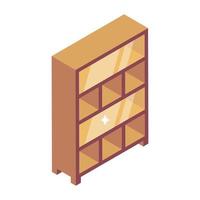racks de escritório, ícone isométrico de estantes de madeira vetor