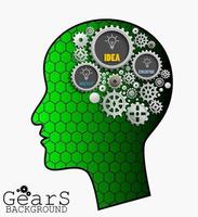 fundo de engrenagem dentro do cérebro de cabeça verde, ideia, inovação e criatividade vetor