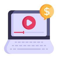 ícone plano de vídeo pago com facilidade editável vetor