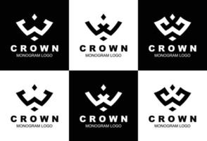 conjunto de letra criativa w com modelo de logotipo de monograma de coroa vetor