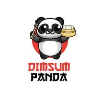panda fofo segurando ilustração vetorial de logotipo dimsum vetor