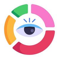 gráfico de olho e pizza, conceito de ícone plano de monitoramento de negócios vetor