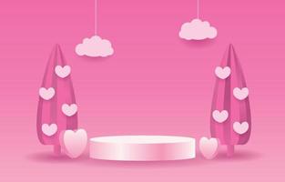 palco rosa para colocação de produtos. pódio de cilindro vazio. conceito de amor ou dia dos namorados. doce fundo rosa decorado com corações, caixas de presente e sacolas de compras. projetado para plano de fundo, banner vetor