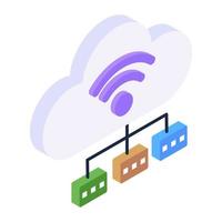 ícone de rede em nuvem em design isométrico, rede de banda larga sem fio vetor