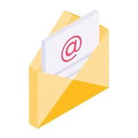 carta dentro do envelope, ícone isométrico de e-mail vetor