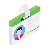 vetor de cartão de identificação de funcionário em estilo isométrico moderno, cartão de biodados