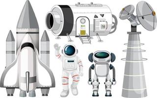 conjunto de objetos de nave espacial e robô