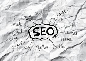 SEO Optimization SEO Search Engine Optimization no papel amassado vetor