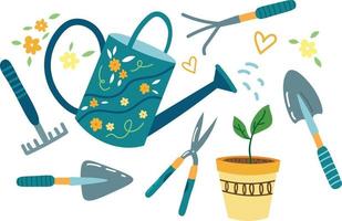 lindo conjunto de jardinagem doodle vetor