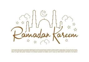 ramadan kareem com grande mesquita, lua, estrelas no fundo branco vetor