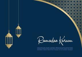 ramadan kareem com lanternas e ornamentos islâmicos em estilo azul.