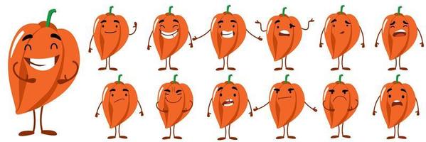 seth é um personagem fofo de pimentão laranja com emoções diferentes vetor