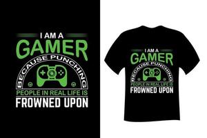eu sou um gamer porque socar as pessoas na vida real é desaprovado camiseta vetor