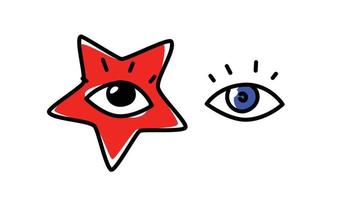 ilustração de olhos humanos. vetor. o olhar é direcionado para o espectador. uma imagem de uma estrela pop. estrela vermelha como uma maquiagem no rosto. imagem elegante para t-shirt. vetor