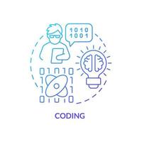 ícone de conceito gradiente azul de codificação. linguagem de programação de computadores. tarefas do computador. principais habilidades digitais idéia abstrata ilustração de linha fina. desenho de contorno isolado. inúmeras fontes pró-negrito usadas vetor