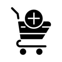 ícone de glifo preto do carrinho de compras. itens selecionados na cesta. interface do site. compras online. sortimento de mercadorias. símbolo de silhueta no espaço em branco. pictograma sólido. ilustração vetorial isolada vetor