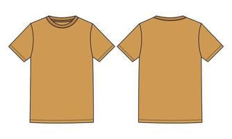 camisa básica de manga curta t técnica de moda plana esboço ilustração vetorial modelo de cor amarela vistas dianteiras e traseiras isoladas no fundo branco. vetor
