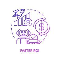 ícone de conceito gradiente roxo roi mais rápido. retorno sobre a ilustração de linha fina de idéia abstrata de investimento. desenho de contorno isolado. traço editável. roboto-medium, inúmeras fontes pró-negrito usadas vetor